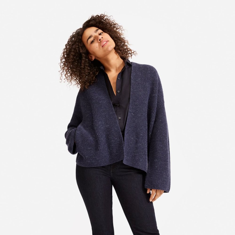 Everlane Twisted Merino Cardigan in Dark Wave XXS